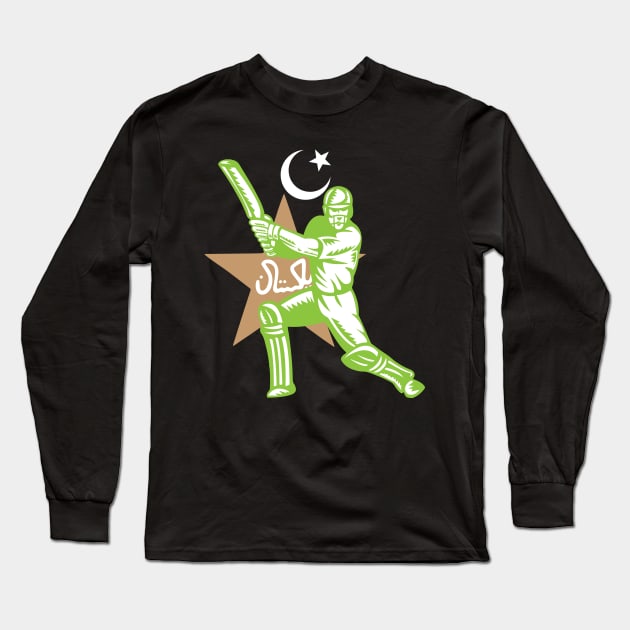 Pakistan Cricket Player Batsman Design Long Sleeve T-Shirt by alltheprints